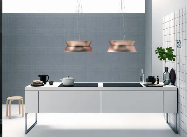 A pair of Falmec Dama range hoods in a luxury kitchen 
