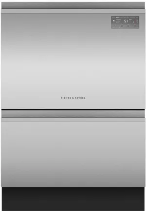 Front view of the Fisher & Paykel DD24DT2NX9 double dishwasher drawer