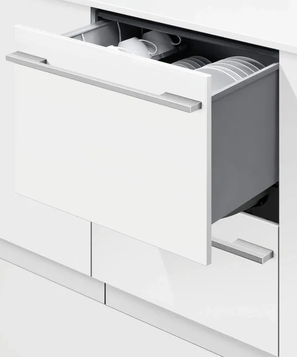 The Fisher & Paykel Series 9 DD24DTI9 N double drawer with its door open