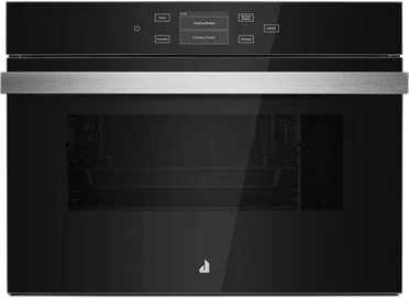 black, sleek oven with controls at top