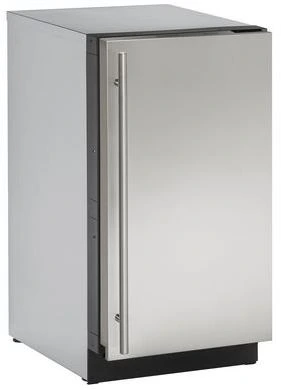 front view of a U-Line larger, bulkier looking silver ice machine