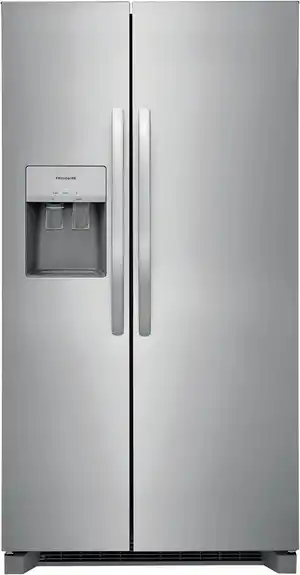 Credit: Frigidaire Front view of the Frigidaire FRSS2623AS side by side refrigerator