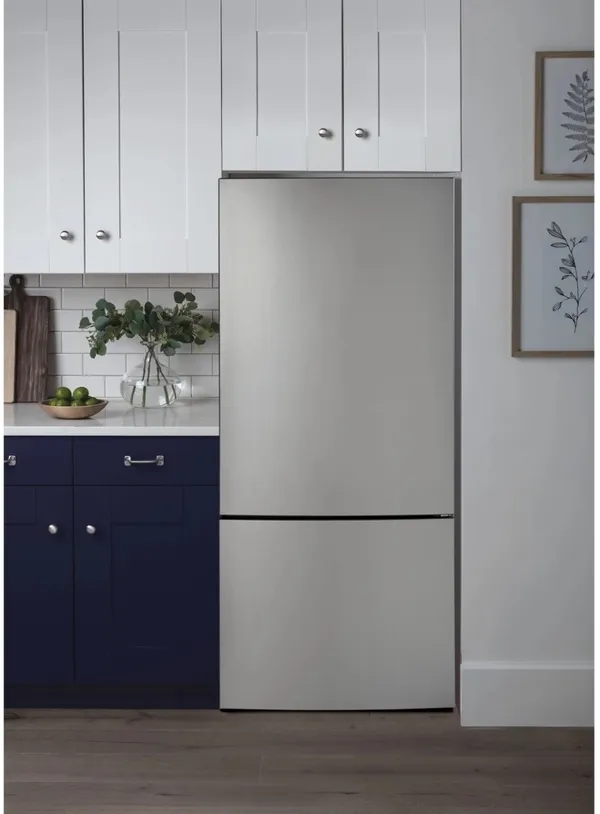 The GE GBE17HYRFS refrigerator in a kitchen 