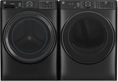 Front view of a GE GFW655SPVDS washer and GE GFD65ESPVDS dryer