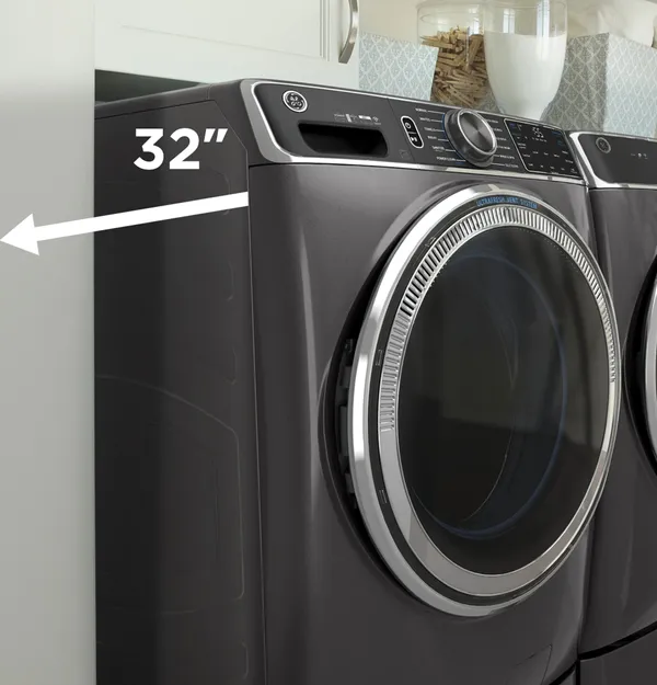 An infographic demonstrating the depth of the GE GFW550SSNWW washer
