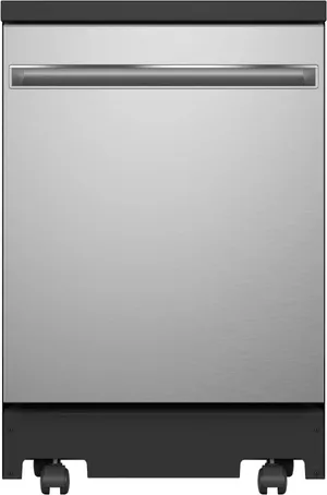 Front view of the GE GPT225SSLSS portable dishwasher