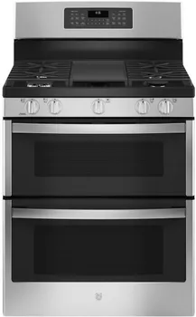 Front view of the GE JGBS86SPSS double oven gas range 