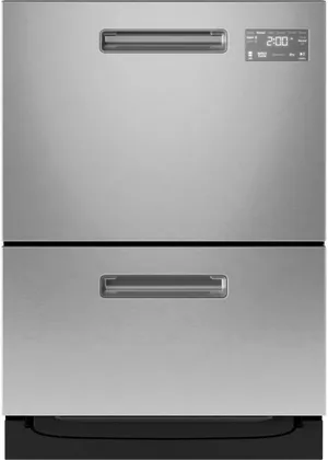 Front view of the GE Profile PDD415PYYFS double drawer dishwasher