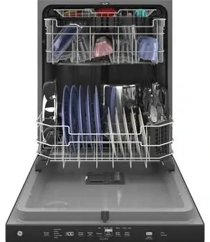 view of the inside of the GE® 24" Black Built In Dishwasher