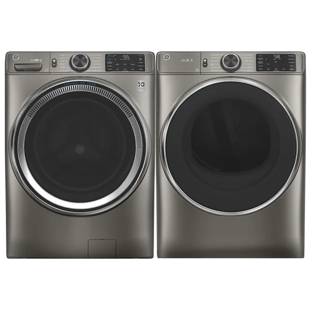 GE Satin Nickel Smart Front Load Laundry Pair