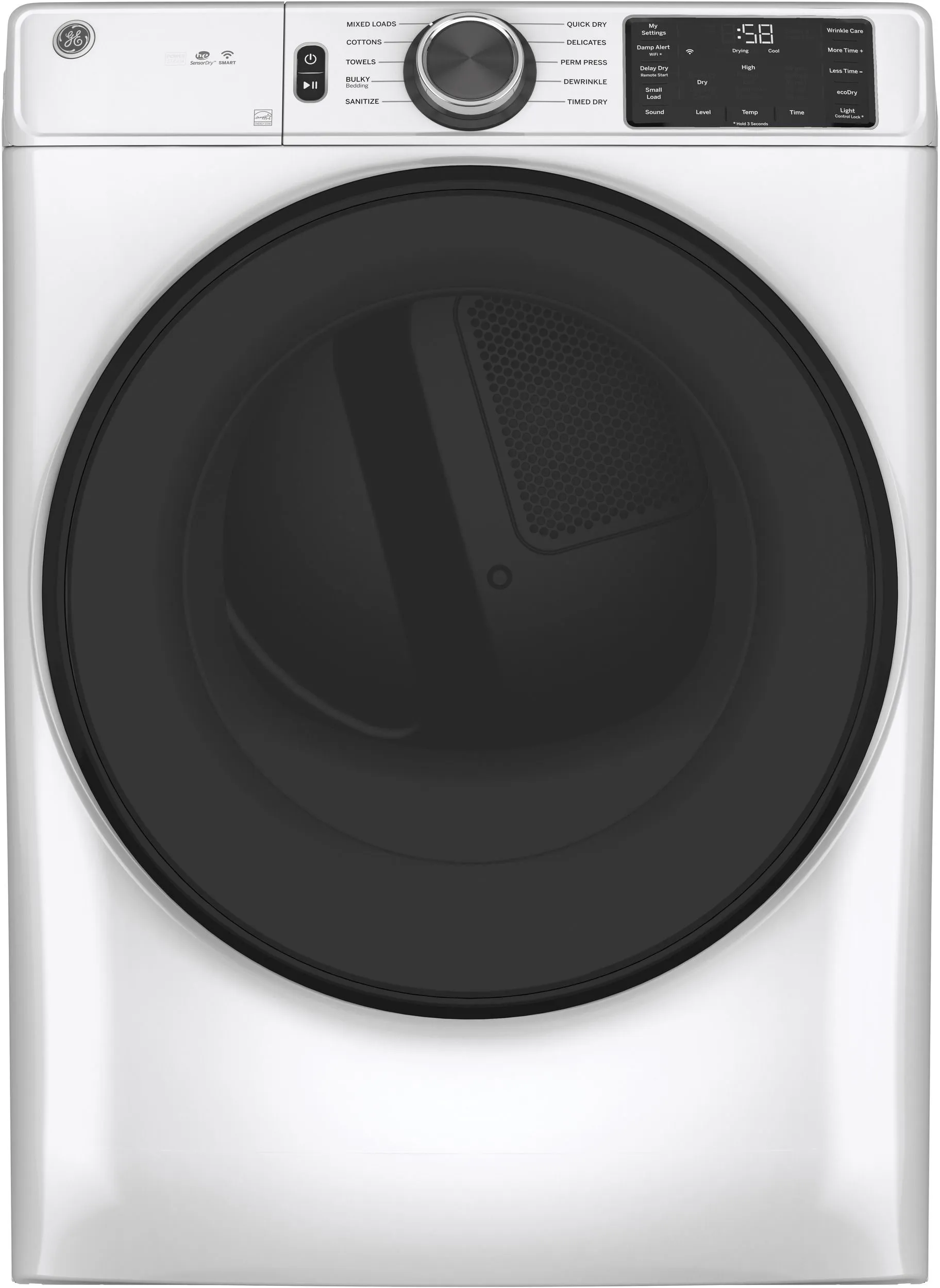 GE White Smart Front Load Dryer