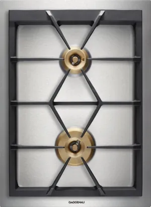 Front view of the Gaggenau Vario 400 Series VG425211CA 2-burner gas cooktop 