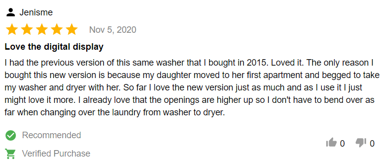 review of WFW6620HW: “I don’t have to bend over as much”