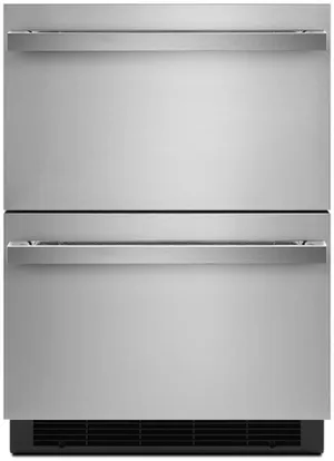 Front view of the JennAir NOIR JUCFP242HM double drawer refrigerator