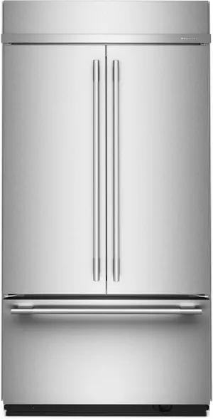 Front view of the KitchenAid KBFN542SPS built-in side-by-side refrigerator 