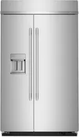 Credit: KitchenAid Front view of the KitchenAid KBSD748SPS built-in 48” side-by-side refrigerator
