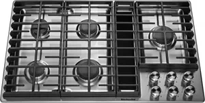 Overhead view of the KitchenAid KCGD506GSS cooktop