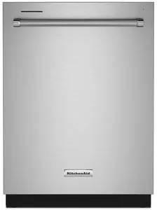 Front view of the KitchenAid KDFM404KPS dishwasher 