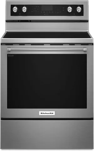 Front view of the KitchenAid KFEG500ESS range