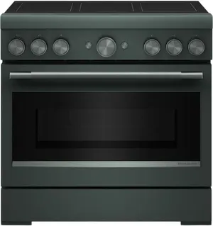 Front view of the KitchenAid KFIS936SJP Juniper 36” pro-style range