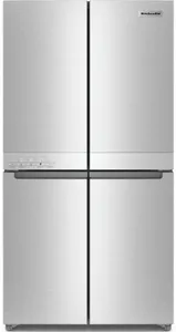 Front view of the KitchenAid KRQC506MPS French door refrigerator 