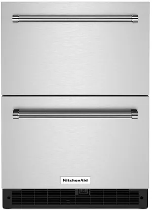 Front view of the KitchenAid KUDR204KSB refrigerator drawers