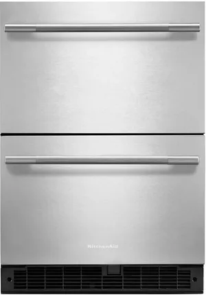 Front view of the KitchenAid KURT524SSB double drawer refrigerator 