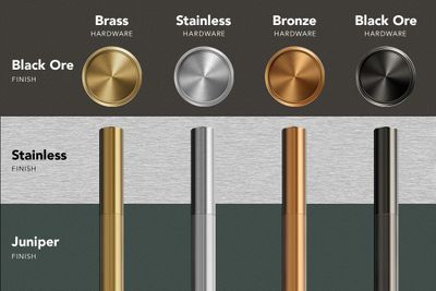 An infographic comparing the latest KitchenAid appliance colors and hardware finishes