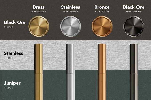 Front view of an infographic showing the new KitchenAid colors and finish options