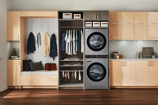 The LG WKG101HVA WashTower in a laundry room 