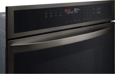 Credit: LG A close-up of the LG WSEP4723D black stainless steel oven