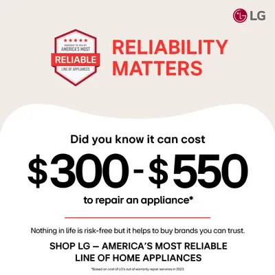 A graphic explaining the reliability of LG appliances