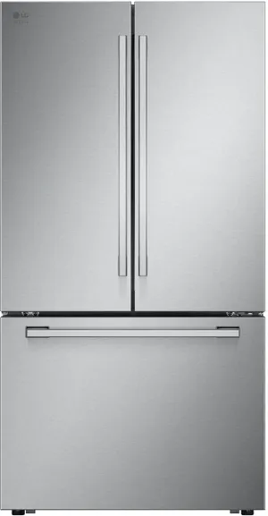 Front view of the LG Studio SRFX21N3 InstaView French door counter depth refrigerator 