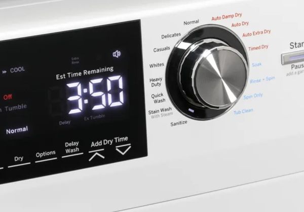 A close-up of a GE washer control panel
