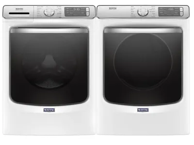 Front view of a Maytag MHW8630HW washer and Maytag MGD8630HW dryer 