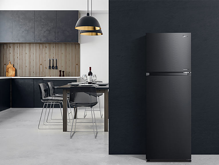 Black Midea Refrigerator in Kitchen