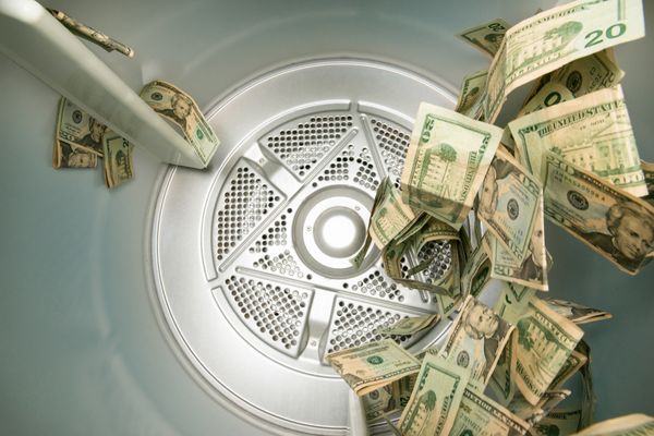 A variety of US bills inside of a clothes dryer