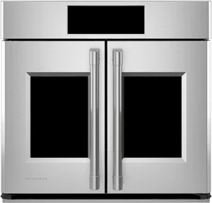 Front view of the Monogram Statement Collection ZTSX1FPSNSS French door oven