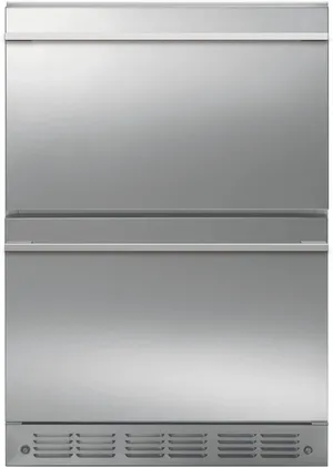 Front view of the Monogram ZIDS240NSS drawer refrigerators 