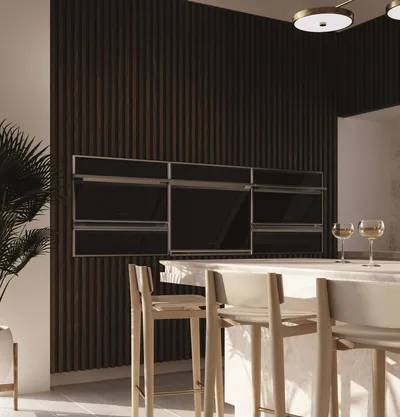 The Monogram ZTS90DSSNSS oven with matching ovens