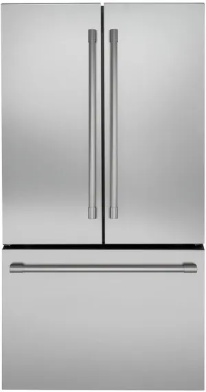 Credit: Monogram Front view of the Monogram ZWE23NSYSS counter depth French door refrigerator
