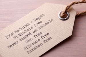 A close-up of an organic skincare tag 
