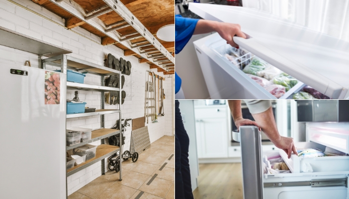 Comparison of an upright freezer, deep freezer, and a freezer on a refrigerator