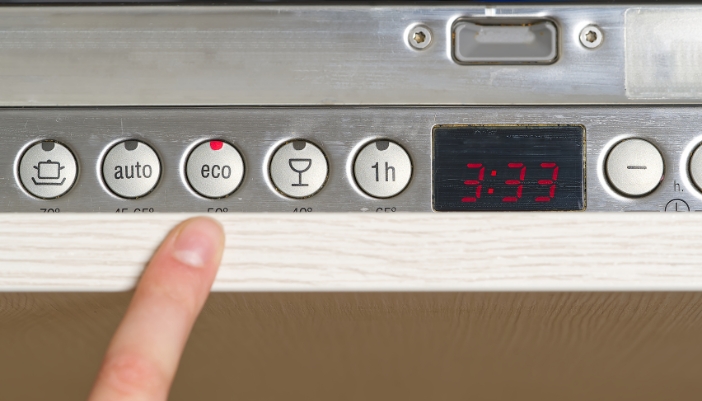 Closeup of dishwasher controls include 1hr delayed start