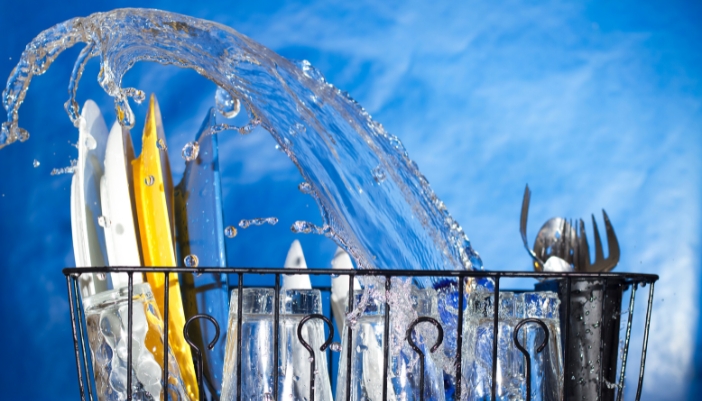 Concept image of water usage in a dishwasher