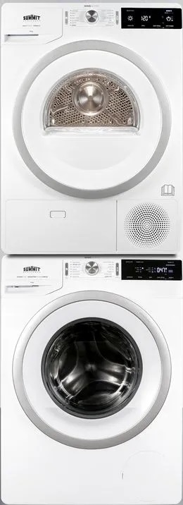 stacked dryer washer with a white finish