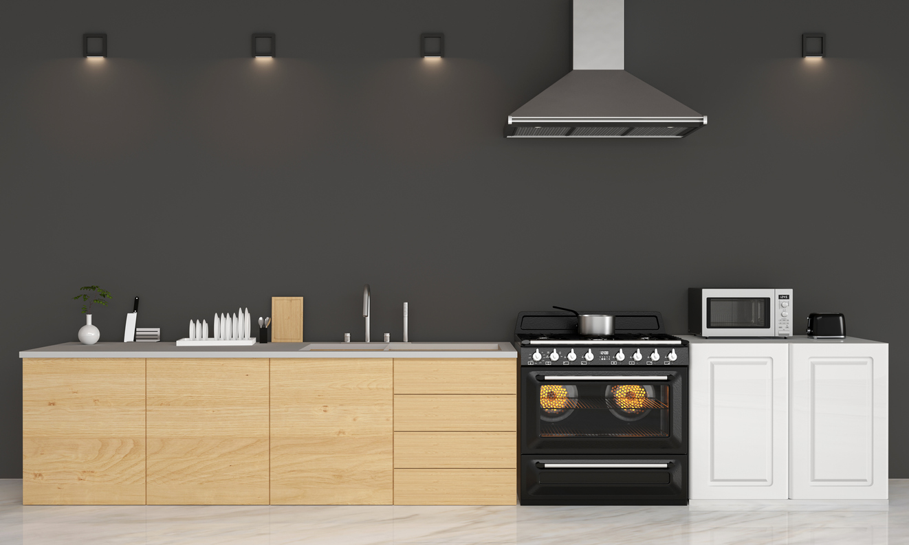 Modern kitchen with wood cabinets