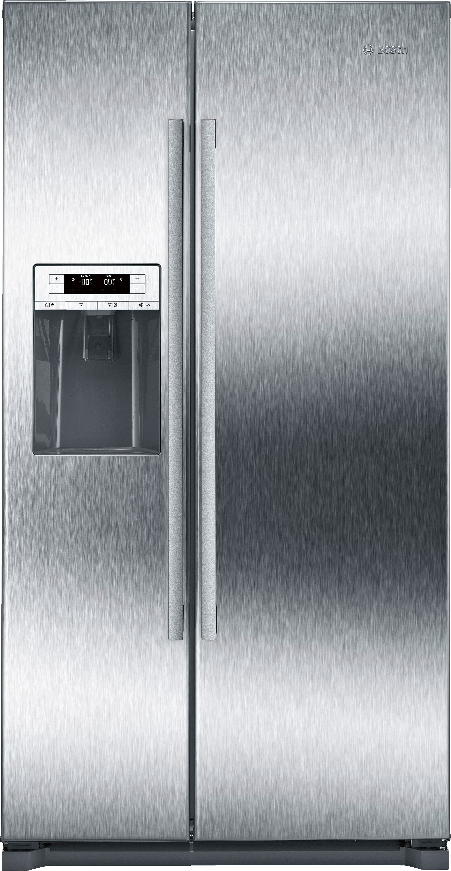 brushed steel refrigerator with ice dispenser