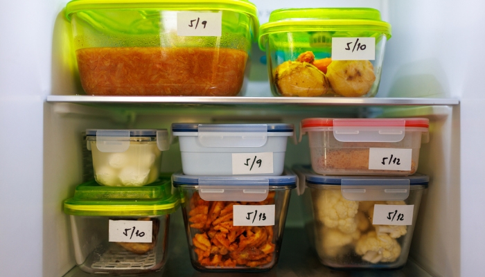 Leftovers packed in the fridge, clearly dated