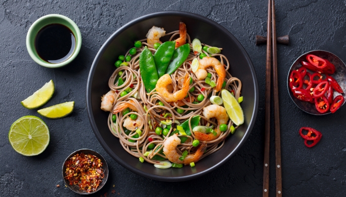 Soy sauce shrimp egg noodles